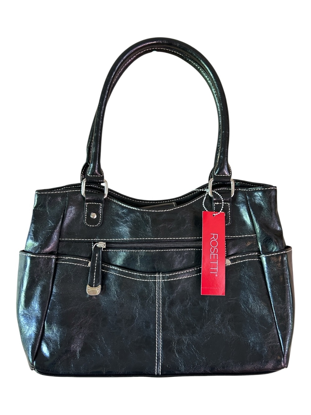 NEW Rosetti Black Faux Leather Shoulder Bag with Contrast Stitching